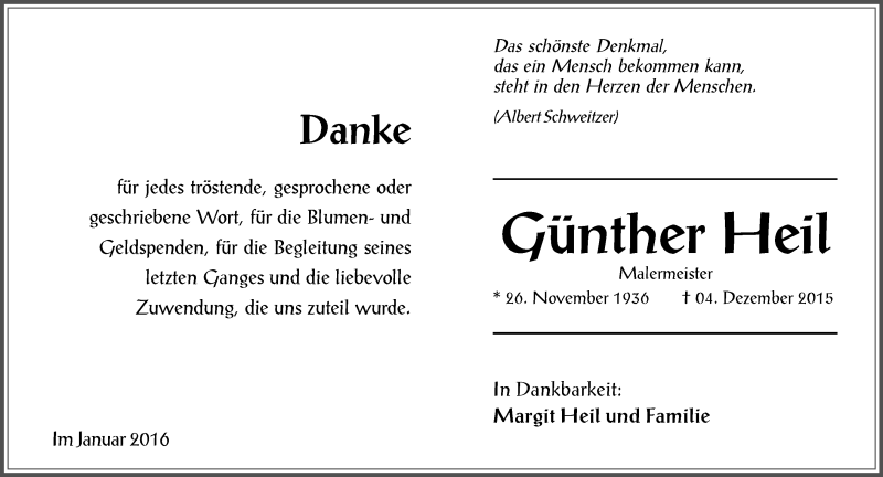  Traueranzeige für Günther Heil vom 11.01.2016 aus  Allg. Zeitung Bad Kreuznach