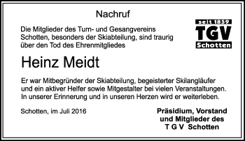 Traueranzeige von Heinz Meidt von  Kreisanzeiger
