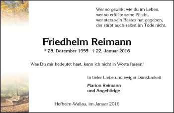 Traueranzeige von Friedhelm Reimann von  Wiesbaden komplett