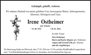 Traueranzeige von Irene Ostheimer von  Bürstädter Zeitung