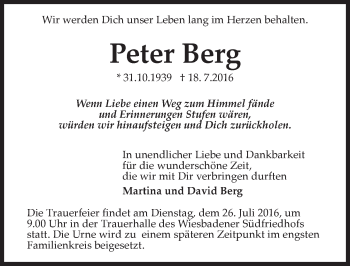 Traueranzeige von Peter Berg von Trauerportal Rhein Main Presse