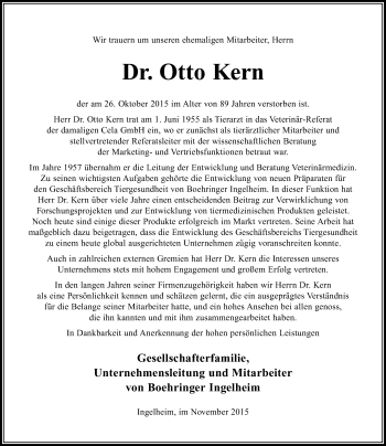 Traueranzeige von Otto Kern von  Allgemeine  Zeitung Ingelheim-Bingen