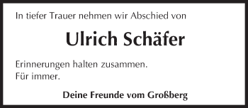 Traueranzeige von Ulrich Schäfer von trauer.rmp.de