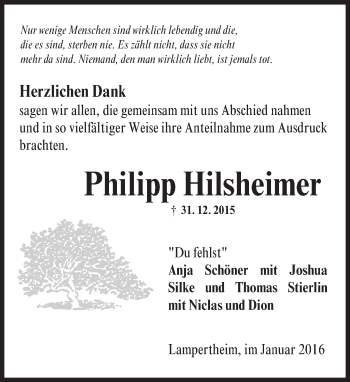 Traueranzeige von Philipp Hilsheimer von  Bürstädter Zeitung