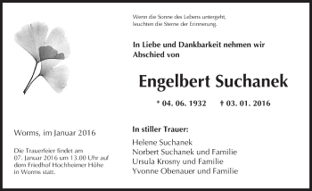 Traueranzeige von Engelbert Suchanek von  Wormser Zeitung