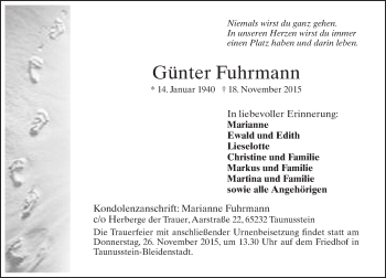 Traueranzeige von Günter Fuhrmann von  Wiesbaden komplett