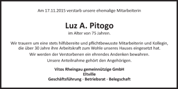 Traueranzeige von Luz A. Pitogo von  Rheingau