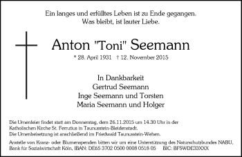 Traueranzeige von Anton Seemann von  Wiesbaden komplett
