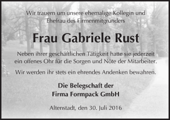 Traueranzeige von Gabriele Rust von  Kreisanzeiger