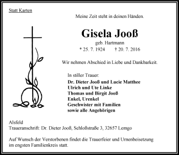 Traueranzeige von Gisela Jooß von VRM Trauer