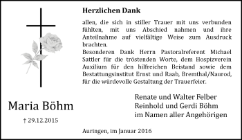 Traueranzeige von Maria Böhm von  Wiesbaden komplett