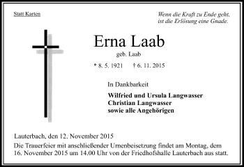 Traueranzeige von Erna Laab von VRM Trauer