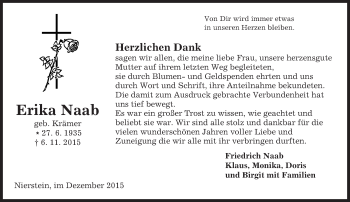 Traueranzeige von Erika Naab von  Landskrone