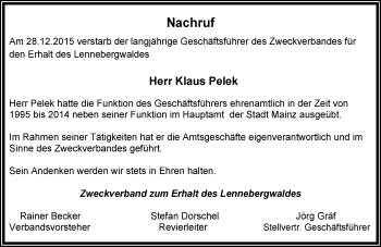 Traueranzeige von Klaus Pelek von trauer.rmp.de