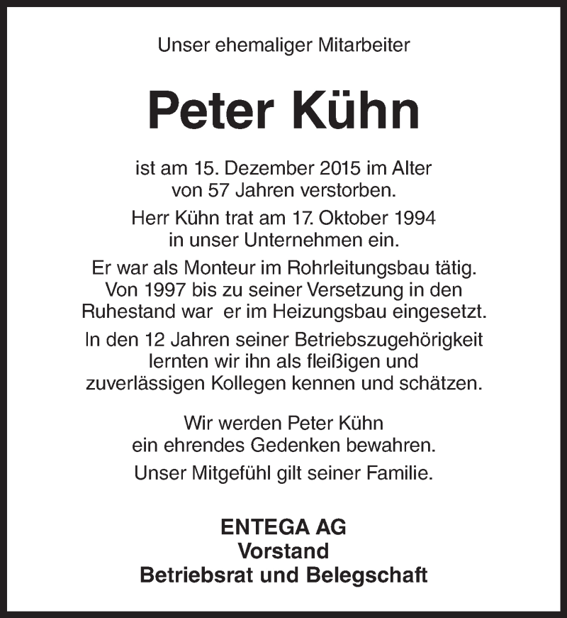  Traueranzeige für Peter Kühn vom 16.01.2016 aus trauer.echo-online.de