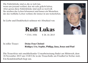 Traueranzeige von Rudi Lukas von  Mainspitze