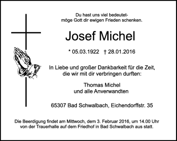 Traueranzeige von Josef Michel von  Wiesbaden komplett