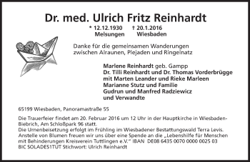 Traueranzeige von Ulrich Fritz Reinhardt von  Wiesbaden komplett
