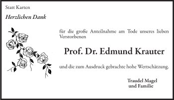 Traueranzeige von Edmund Krauter von  Allgemeine Zeitung Mainz
