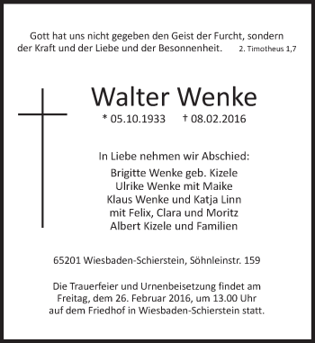 Traueranzeige von Walter Wenke von  Wiesbaden komplett