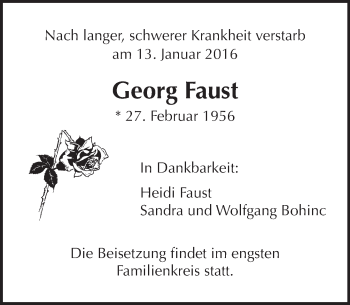 Traueranzeige von Georg Faust von  Gießener Anzeiger