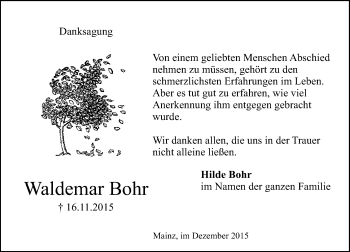 Traueranzeige von Waldemar Bohr von  Allgemeine Zeitung Mainz