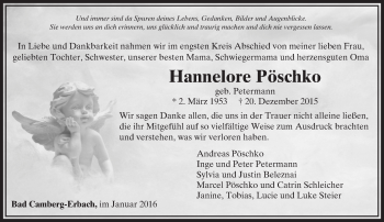 Traueranzeige von Hannelore Pöschko von  Camberger Anzeiger