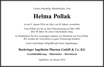 Traueranzeige von Helma Pollak von trauer.rmp.de