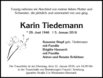 Traueranzeige von Karin Tiedemann von  Wiesbaden komplett