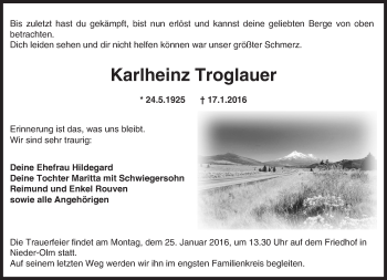 Traueranzeige von Karlheinz Troglauer von  Mainspitze