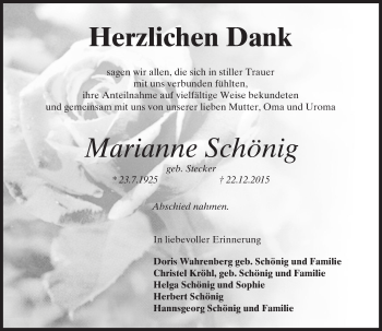 Traueranzeige von Marianne Schönig von  Allgemeine Zeitung Mainz