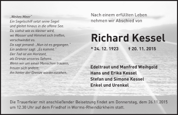 Traueranzeige von Richard Kessel von  Allgemeine Zeitung Alzey
