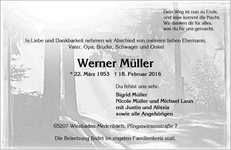  Traueranzeige für Werner Müller vom 02.03.2016 aus  Wiesbaden komplett
