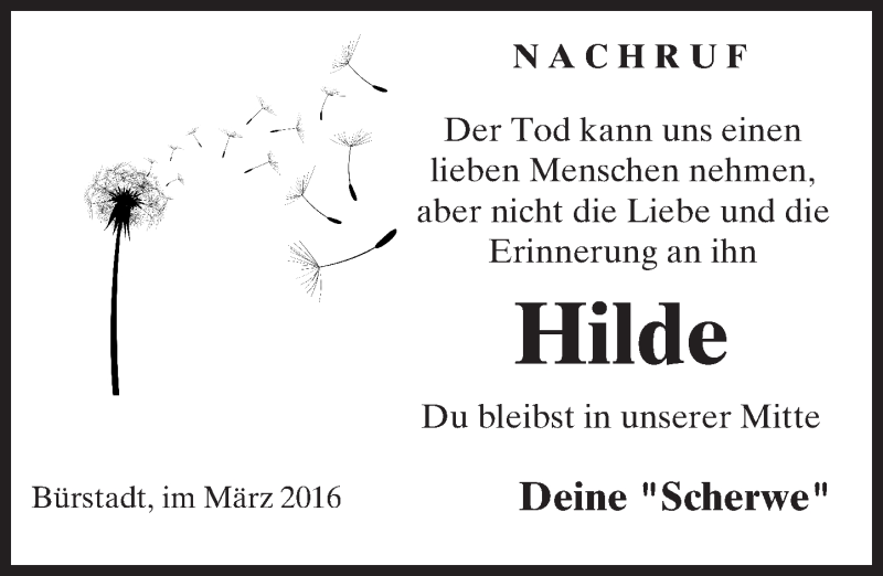  Traueranzeige für Hildegart Neuer vom 02.04.2016 aus trauer.echo-online.de