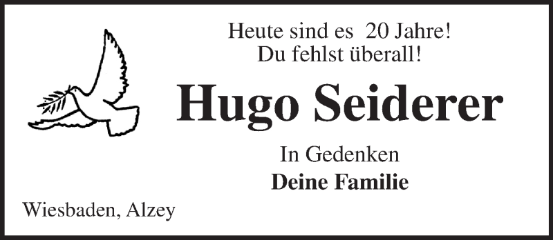  Traueranzeige für Hugo Seiderer vom 03.02.2016 aus  Wiesbaden komplett