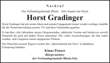 Traueranzeige von Horst Gradinger von Trauerportal Rhein Main Presse