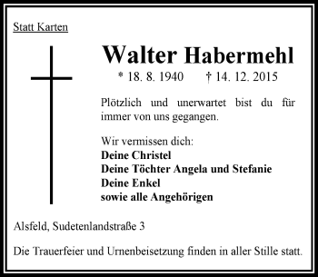 Traueranzeige von Walter Habermehl von VRM Trauer