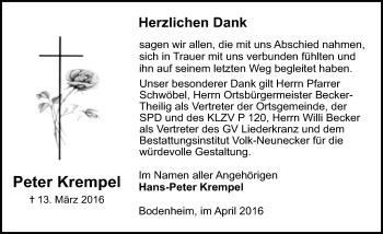 Traueranzeige von Peter Krempel von  Allgemeine Zeitung Mainz