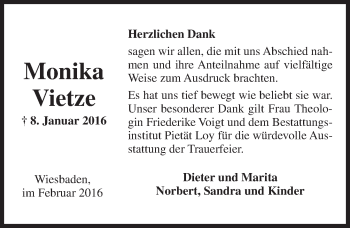 Traueranzeige von Monika Vietze von  Wiesbaden komplett