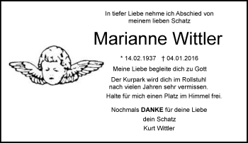 Traueranzeige von Marianne Wittler von  WK-UTA/Aar-Bote