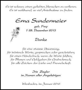 Traueranzeige von Erna Sundermeier von  Wiesbaden komplett