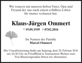 Traueranzeige von Klaus-Jürgen Ommert von  Wiesbaden komplett