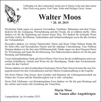 Traueranzeige von Walter Moos von  Bürstädter Zeitung