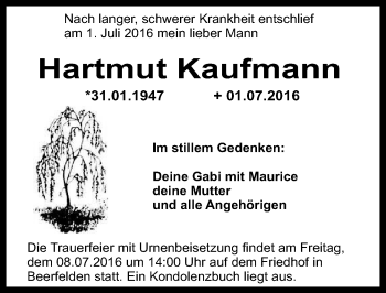 Traueranzeige von Hartmut Kaufmann von Trauerportal Echo Online