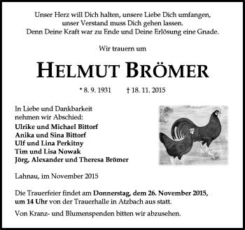 Traueranzeige von Helmut Brömer von  Gießener Anzeiger