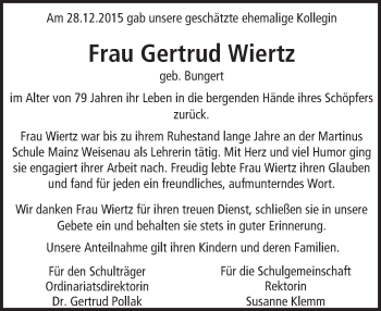 Traueranzeige von Gertrud Wiertz von trauer.rmp.de
