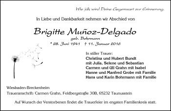 Traueranzeige von Brigitte Munoz-Delgado von  Wiesbaden komplett