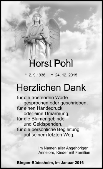 Traueranzeige von Horst Pohl von  Allgemeine  Zeitung Ingelheim-Bingen