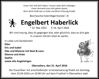 Traueranzeige von Engelbert Haberlick von  Camberger Anzeiger