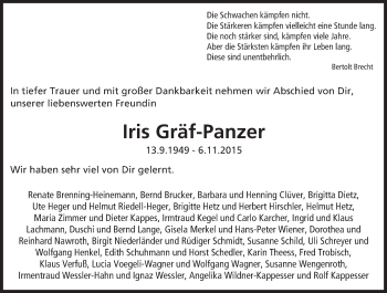 Traueranzeige von Iris Gräf-Panzer von  Wiesbaden komplett